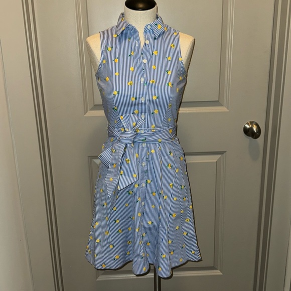 JCrew Factory lemon print striped shirt dress size 00P - Picture 3 of 8